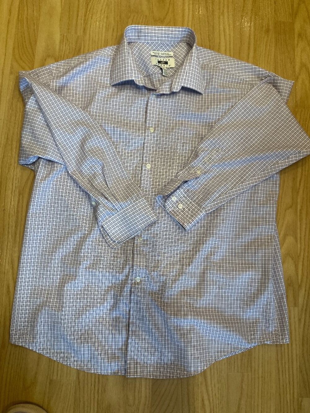 Joseph Abboud Non Iron Dress Shirt 18 34/35 Purple Check Egyptian Cotton